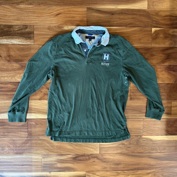Tommy Hilfiger Green Long Sleeve Y2K Polo size XL - Picture 1 of 4